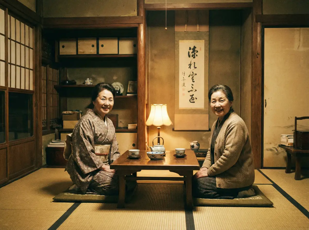 两位优雅的 每日大赛-高清视频|视频资源 在日式茶室中品茶交谈